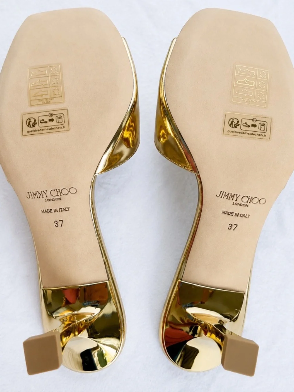 Jimmy Choo Skye 70 Metalic Gold Leather Mule Heels - Size 37